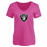 Women's Oakland Raiders Peach Logo V neck T-Shirt FengYun,baseball caps,new era cap wholesale,wholesale hats