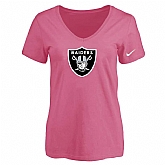 Women's Oakland Raiders Pink Logo V neck T-Shirt FengYun,baseball caps,new era cap wholesale,wholesale hats