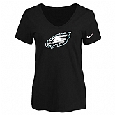 Women's Philadelphia Eagles Black Logo V neck T-Shirt FengYun,baseball caps,new era cap wholesale,wholesale hats