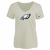 Women's Philadelphia Eagles Cream Logo V neck T-Shirt FengYun,baseball caps,new era cap wholesale,wholesale hats