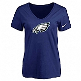 Women's Philadelphia Eagles D.Blue Logo V neck T-Shirt FengYun,baseball caps,new era cap wholesale,wholesale hats