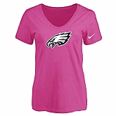 Women's Philadelphia Eagles Peach Logo V neck T-Shirt FengYun,baseball caps,new era cap wholesale,wholesale hats