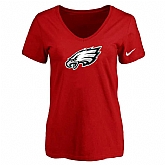 Women's Philadelphia Eagles Red Logo V neck T-Shirt FengYun,baseball caps,new era cap wholesale,wholesale hats