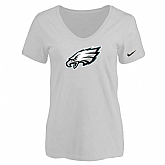 Women's Philadelphia Eagles White Logo V neck T-Shirt FengYun,baseball caps,new era cap wholesale,wholesale hats
