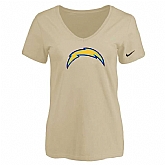 Women's San Diego Chargers Beige Logo V neck T-Shirt FengYun,baseball caps,new era cap wholesale,wholesale hats
