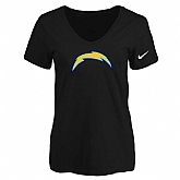 Women's San Diego Chargers Black Logo V neck T-Shirt FengYun,baseball caps,new era cap wholesale,wholesale hats