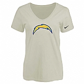 Women's San Diego Chargers Cream Logo V neck T-Shirt FengYun,baseball caps,new era cap wholesale,wholesale hats