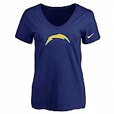 Women's San Diego Chargers D.Blue Logo V neck T-Shirt FengYun,baseball caps,new era cap wholesale,wholesale hats