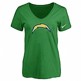 Women's San Diego Chargers D.Green Logo V neck T-Shirt FengYun,baseball caps,new era cap wholesale,wholesale hats