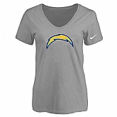Women's San Diego Chargers L.Gray Logo V neck T-Shirt FengYun,baseball caps,new era cap wholesale,wholesale hats