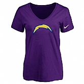 Women's San Diego Chargers Purple Logo V neck T-Shirt FengYun,baseball caps,new era cap wholesale,wholesale hats