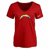 Women's San Diego Chargers Red Logo V neck T-Shirt FengYun,baseball caps,new era cap wholesale,wholesale hats