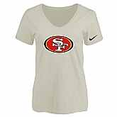 Women's San Francisco 49ers Cream Logo V neck T-Shirt FengYun,baseball caps,new era cap wholesale,wholesale hats