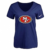 Women's San Francisco 49ers D.Blue Logo V neck T-Shirt FengYun,baseball caps,new era cap wholesale,wholesale hats
