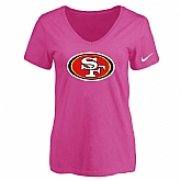 Women's San Francisco 49ers Peach Logo V neck T-Shirt FengYun,baseball caps,new era cap wholesale,wholesale hats