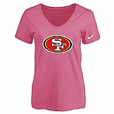 Women's San Francisco 49ers Pink Logo V neck T-Shirt FengYun,baseball caps,new era cap wholesale,wholesale hats