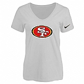 Women's San Francisco 49ers White Logo V neck T-Shirt FengYun,baseball caps,new era cap wholesale,wholesale hats