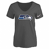 Women's Seattle Seahawks D.Gray Logo V neck T-Shirt FengYun,baseball caps,new era cap wholesale,wholesale hats