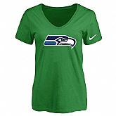 Women's Seattle Seahawks D.Green Logo V neck T-Shirt FengYun,baseball caps,new era cap wholesale,wholesale hats