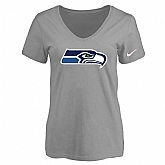 Women's Seattle Seahawks L.Gray Logo V neck T-Shirt FengYun,baseball caps,new era cap wholesale,wholesale hats