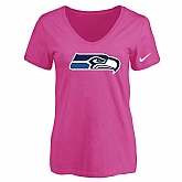 Women's Seattle Seahawks Peach Logo V neck T-Shirt FengYun,baseball caps,new era cap wholesale,wholesale hats