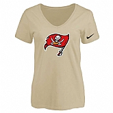 Women's Tampa Bay Buccaneers Beige Logo V neck T-Shirt FengYun,baseball caps,new era cap wholesale,wholesale hats