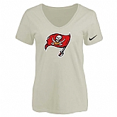 Women's Tampa Bay Buccaneers Cream Logo V neck T-Shirt FengYun,baseball caps,new era cap wholesale,wholesale hats