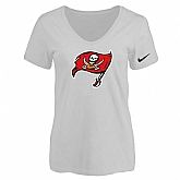 Women's Tampa Bay Buccaneers White Logo V neck T-Shirt FengYun,baseball caps,new era cap wholesale,wholesale hats