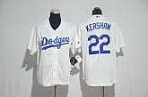 Youth Los Angeles Dodgers #22 Clayton Kershaw White New Cool Base Jersey,baseball caps,new era cap wholesale,wholesale hats