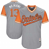 Baltimore Orioles #13 Manny Machado Mr. Miami Majestic Gray 2017 Players Weekend Jersey,baseball caps,new era cap wholesale,wholesale hats