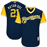Milwaukee Brewers #21 Travis Shaw Mayor DDC Majestic Navy 2017 Players Weekend Jersey,baseball caps,new era cap wholesale,wholesale hats