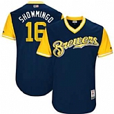 Milwaukee Brewers #16 Domingo Santana Showmingo Majestic Navy 2017 Players Weekend Jersey JiaSu,baseball caps,new era cap wholesale,wholesale hats