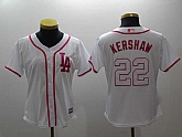 Women Dodgers 22 Clayton Kershaw White Pink Cool Base Baseball Jerseys,baseball caps,new era cap wholesale,wholesale hats