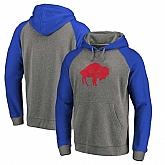 Buffalo Bills NFL Pro Line by Fanatics Branded Gray Royal Throwback Logo Tri-Blend Raglan Pullover Hoodie 90Hou,baseball caps,new era cap wholesale,wholesale hats