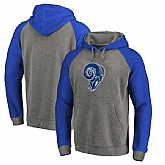 Los Angeles Rams NFL Pro Line by Fanatics Branded Gray Royal Throwback Logo Tri-Blend Raglan Pullover Hoodie 90Hou,baseball caps,new era cap wholesale,wholesale hats