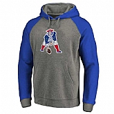 New England Patriots NFL Pro Line by Fanatics Branded Gray Royal Throwback Logo Tri-Blend Raglan Pullover Hoodie 90Hou,baseball caps,new era cap wholesale,wholesale hats