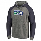 Seattle Seahawks NFL Pro Line by Fanatics Branded Gray College Navy Throwback Logo Tri-Blend Raglan Pullover Hoodie 90Hou,baseball caps,new era cap wholesale,wholesale hats