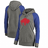 Women Buffalo Bills NFL Pro Line by Fanatics Branded Throwback Logo Tri-Blend Raglan Plus Size Pullover Hoodie - GrayRoyal,baseball caps,new era cap wholesale,wholesale hats