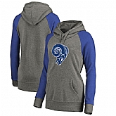 Women Los Angeles Rams NFL Pro Line by Fanatics Branded Throwback Logo Tri-Blend Raglan Plus Size Pullover Hoodie - GrayRoyal,baseball caps,new era cap wholesale,wholesale hats