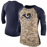 Women Los Angeles Rams Nike Camo Navy Salute to Service Legend Three-Quarter Raglan Sleeve T-Shirt 90Hou,baseball caps,new era cap wholesale,wholesale hats