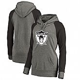 Women Oakland Raiders NFL Pro Line by Fanatics Branded Throwback Logo Tri-Blend Raglan Plus Size Pullover Hoodie - GrayBlack,baseball caps,new era cap wholesale,wholesale hats