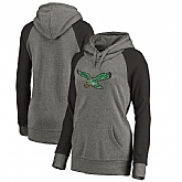 Women Philadelphia Eagles NFL Pro Line by Fanatics Branded Throwback Logo Tri-Blend Raglan Plus Size Pullover Hoodie - GrayBlack,baseball caps,new era cap wholesale,wholesale hats