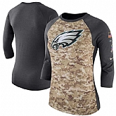 Women Philadelphia Eagles Nike Camo Charcoal Salute to Service Legend Three-Quarter Raglan Sleeve T-Shirt 90Hou,baseball caps,new era cap wholesale,wholesale hats