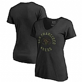Women San Francisco 49ers NFL Pro Line by Fanatics Branded Camo Collection Liberty Plus Size V Neck T-Shirt Black,baseball caps,new era cap wholesale,wholesale hats