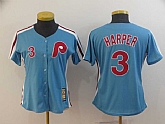 Women Phillies 3 Bryce Harper Light Blue Cool Base Cooperstown Jersey,baseball caps,new era cap wholesale,wholesale hats