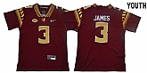 Youth Florida State Seminoles 3 Derwin James Red College Football Jersey,baseball caps,new era cap wholesale,wholesale hats