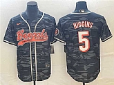 Men's Cincinnati Bengals #5 Tee Higgins Gray Camo With Patch Cool Base Stitched Baseball Jersey,baseball caps,new era cap wholesale,wholesale hats