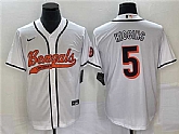 Men's Cincinnati Bengals #5 Tee Higgins White With Patch Cool Base Stitched Baseball Jersey,baseball caps,new era cap wholesale,wholesale hats