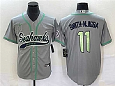 Men's Seattle Seahawks #11 Jaxon Smith-Njigba Gray With Patch Cool Base Stitched Baseball Jersey,baseball caps,new era cap wholesale,wholesale hats