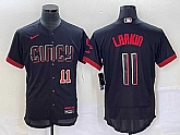 Men's Cincinnati Reds #11 Barry Larkin Number Black 2023 City Connect Flex Base Stitched MLB Jerseys,baseball caps,new era cap wholesale,wholesale hats